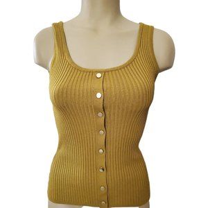 Karen Millen Womens Sweater Tanktop Gold Ribbed Knit Sleeveless Buttons XS $140